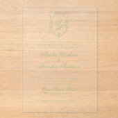 Classic Sage Green Floral Monogram Crest Wedding Acryleinladungen (Vorderseite)
