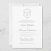 Classic Sage Green Floral Monogram Crest Wedding Einladung (Vorderseite)