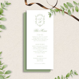 Classic Sage Green Floral Monogram Crest Wedding Menükarte