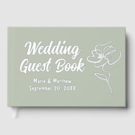 Classic Sage Green Floral Sketch Foil Gästebuch