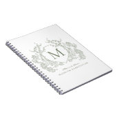 Classic Sage Green Floral Wappen Monogram Notebook Notizblock (Rechte Seite)