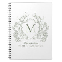 Classic Sage Green Floral Wappen Monogram Notebook