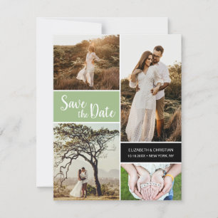 Classic Sage Green Foto Collage Save the Date Ankündigung