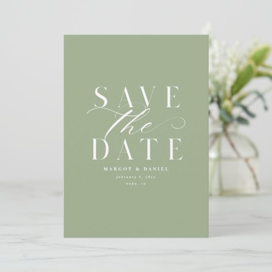 Classic Sage Green Foto Save the Date QR Code (Stehend Vorderseite)