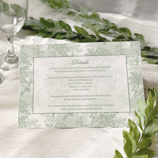 Classic Sage Green Landscape Toile Wedding Begleitkarte