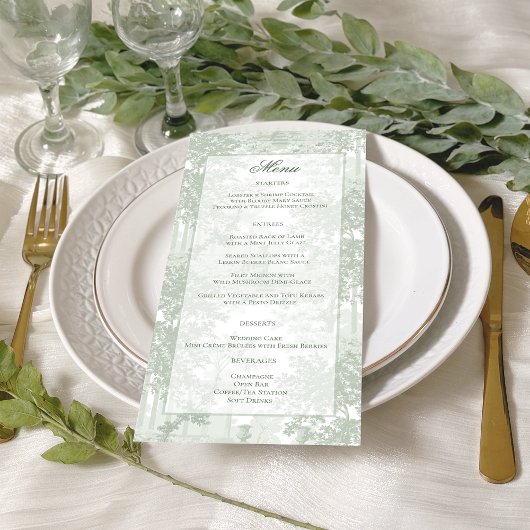Classic Sage Green Landscape Toile Wedding Menükarte