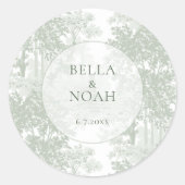 Classic Sage Green Landscape Toile Wedding Runder Aufkleber (Vorderseite)