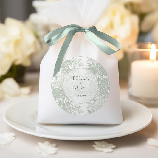 Classic Sage Green Landscape Toile Wedding Runder Aufkleber