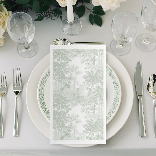Classic Sage Green Landscape Toile Wedding Serviette