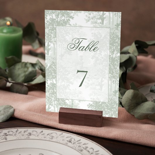 Classic Sage Green Landscape Toile Wedding Tischnummer
