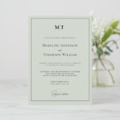 Classic Sage Green Monogram Border Foto Wedding Einladung (Stehend Vorderseite)
