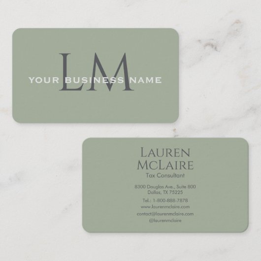 Classic Sage Green Monogram Branding Visitenkarte (Vorne/Hinten)