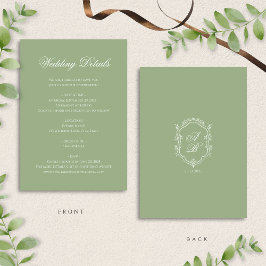 Classic Sage Green Monogram Crest Wedding Details Begleitkarte