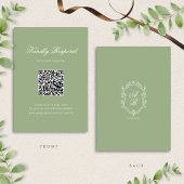 Classic Sage Green Monogram Crest Wedding QR Code RSVP Karte