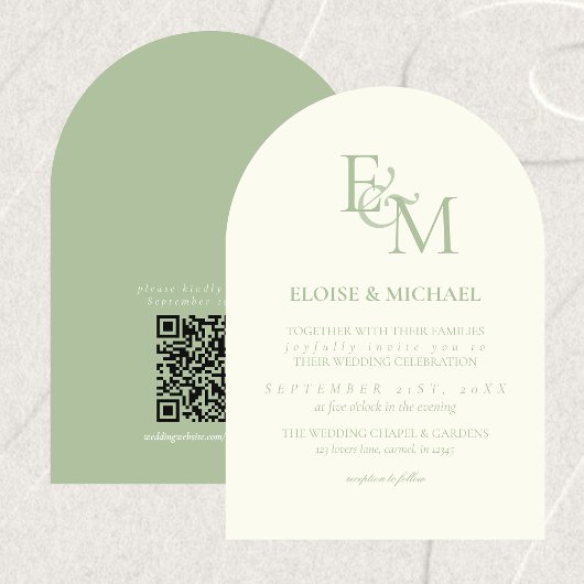 Classic Sage Green Monogram Minimalist Wedding Einladung
