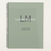 Classic Sage Green Monogram Office Planning Planer (Vorderseite)
