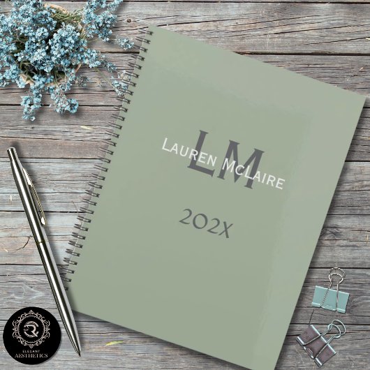 Classic Sage Green Monogram Office Planning Planer
