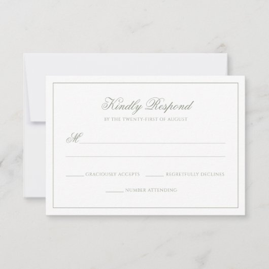 Classic Sage Green Monogram Script Border Wedding RSVP Karte (Vorderseite)