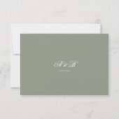 Classic Sage Green Monogram Script Border Wedding RSVP Karte (Rückseite)