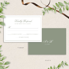 Classic Sage Green Monogram Script Border Wedding RSVP Karte