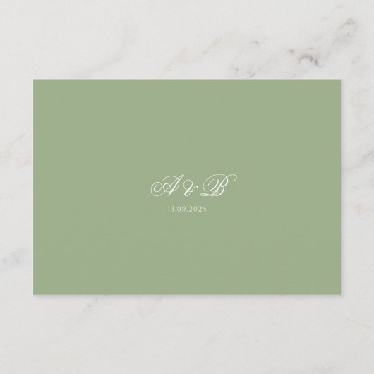 Classic Sage Green Monogram Script Wedding Details Begleitkarte (Rückseite)