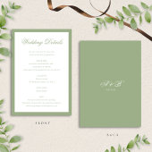 Classic Sage Green Monogram Script Wedding Details Begleitkarte