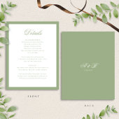 Classic Sage Green Monogram Script Wedding Details Begleitkarte