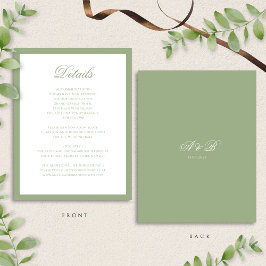 Classic Sage Green Monogram Script Wedding Details Begleitkarte