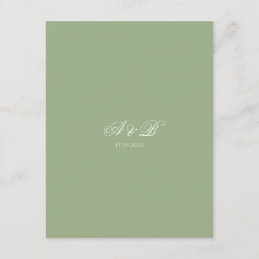Classic Sage Green Monogram Script Wedding Details Begleitkarte (Rückseite)