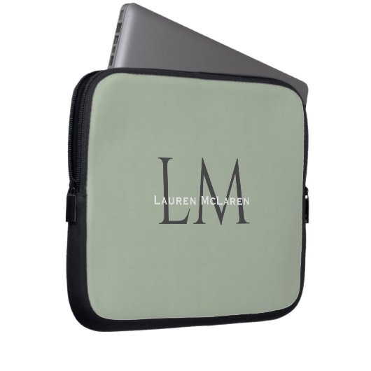 Classic Sage Green Monogram Tech Style Laptopschutzhülle (Vorne Rechts)