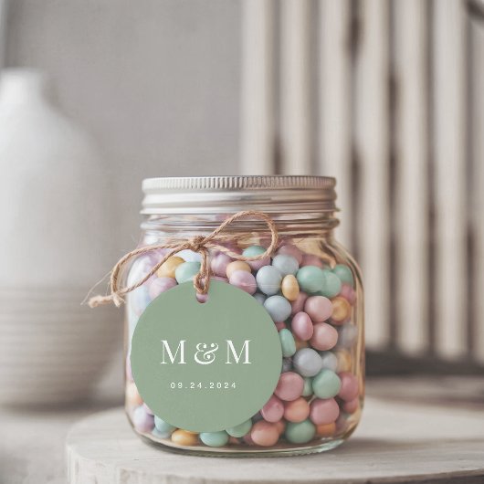 Classic Sage Green Monogram Typography Wedding Geschenkanhänger
