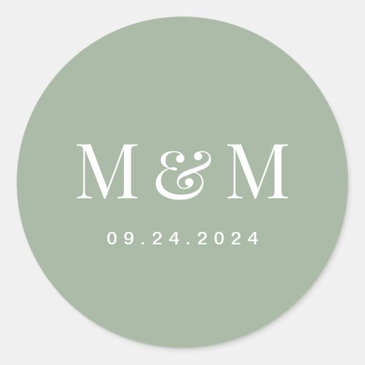 Classic Sage Green Monogram Typography Wedding Runder Aufkleber (Vorderseite)