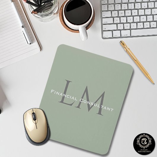 Classic Sage Green Monogram Workspace Accent Mouse Mousepad