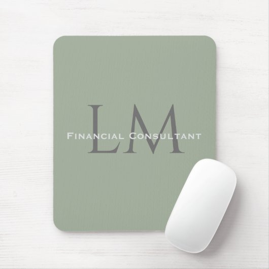 Classic Sage Green Monogram Workspace Accent Mouse Mousepad (Mit Mouse)