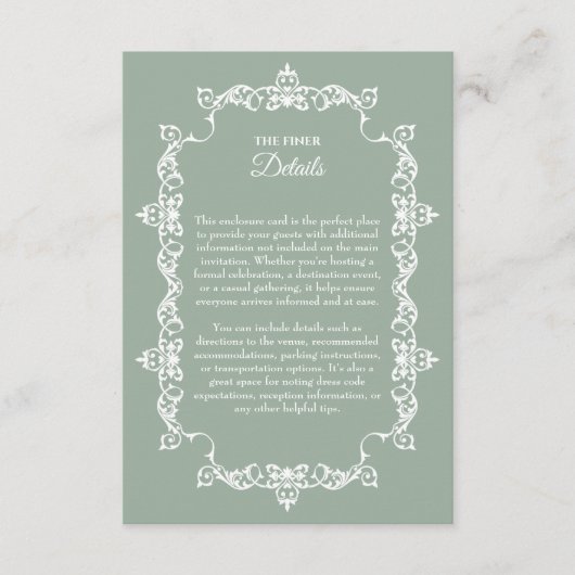 Classic Sage Green Ornately Framed Wedding Begleitkarte (Vorderseite)