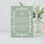 Classic Sage Green Ornately Framed Wedding Begleitkarte (Stehend Vorderseite)