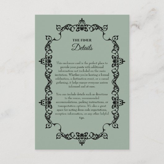 Classic Sage Green Ornately Framed Wedding Begleitkarte (Vorderseite)