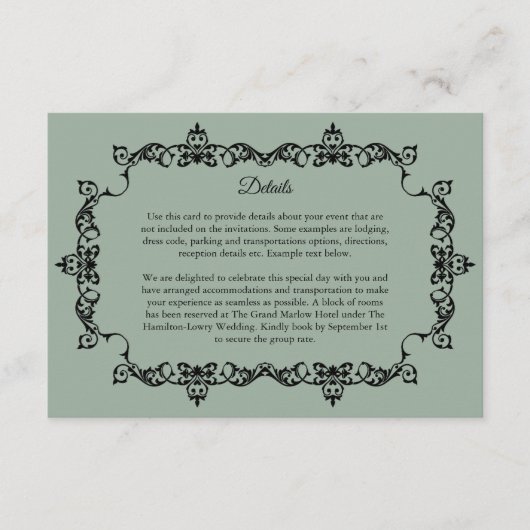 Classic Sage Green Ornately Framed Wedding Begleitkarte (Vorderseite)