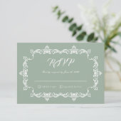 Classic Sage Green Ornately Framed Wedding RSVP Karte (Stehend Vorderseite)