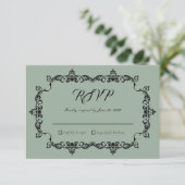 Classic Sage Green Ornately Framed Wedding RSVP Karte (Stehend Vorderseite)