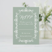 Classic Sage Green Ornately Framed Wedding RSVP Karte (Stehend Vorderseite)