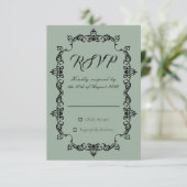Classic Sage Green Ornately Framed Wedding RSVP Karte (Stehend Vorderseite)