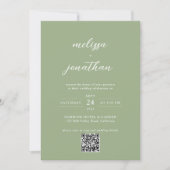 Classic Sage Green Photo Script QR Code Wedding Einladung (Vorderseite)