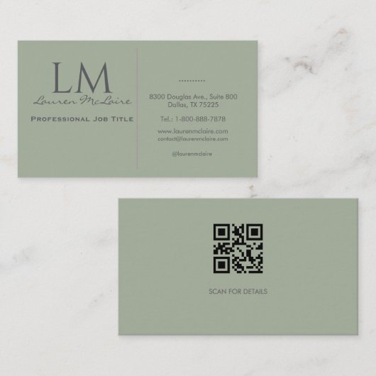 Classic Sage Green QR Code Business Branding Visitenkarte (Vorne/Hinten)
