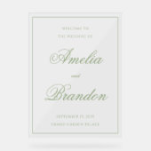 Classic Sage Green Script & Border Wedding Welcome Acrylschild (Vorderseite)