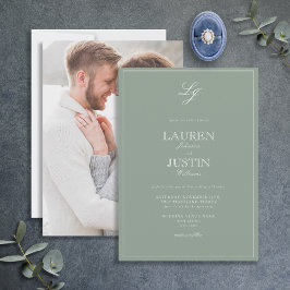 Classic Sage Green Script Monogram Foto Wedding Einladung