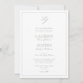 Classic Sage Green Script Monogram Wedding Einladung (Vorderseite)
