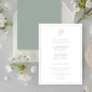 Classic Sage Green Script Monogram Wedding Einladung