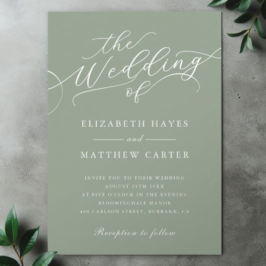Classic Sage Green Script Wedding Einladung