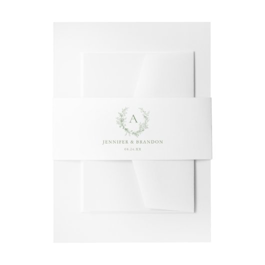 Classic Sage Green Toile Monogram Wedding Einladungsbanderole (Vorderseite Beispiel)
